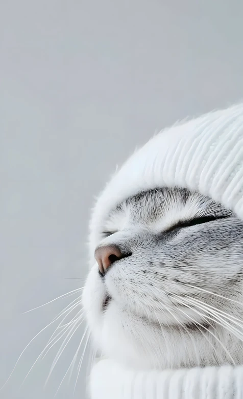 戴白针织帽的猫咪·唯美治愈风 温柔系手机壁纸