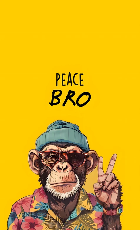 潮流插画·拟人猩猩（墨镜花衬衫比耶）peace bro手机壁纸