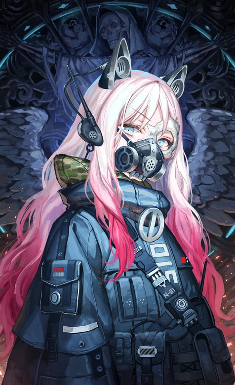 机械猫耳防毒面具少女·暗黑赛博风原创插画 热门手机壁纸