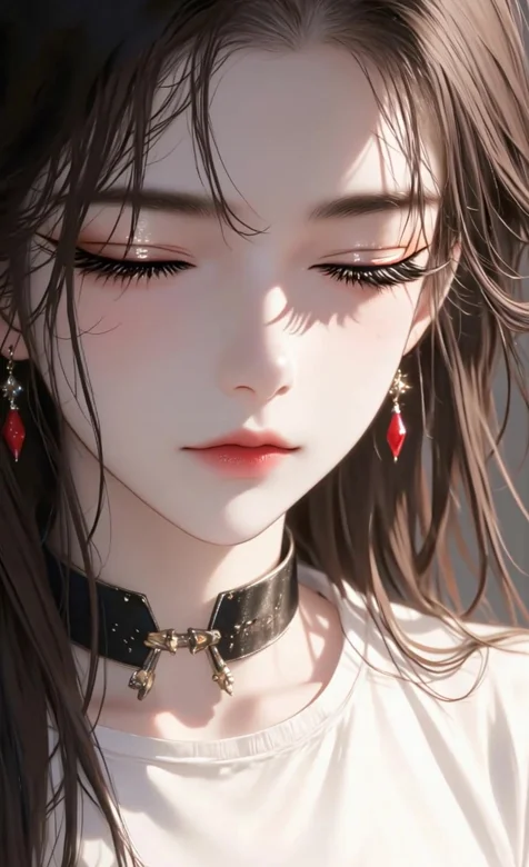 二次元美少女·唯美写实风 黑项圈红耳饰 动态壁纸