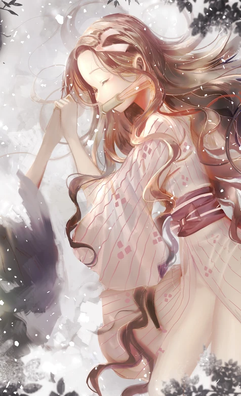 灶门祢豆子·和服雪境 唯美日系鬼灭之刃动漫壁纸