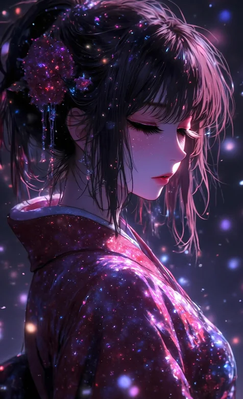 星空和服少女·梦幻光影日系和风动态手机壁纸（超仙氛围感）