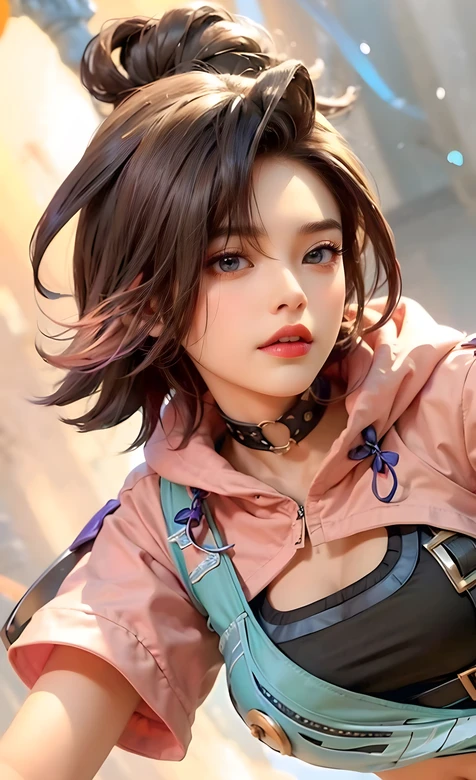 二次元潮流少女·粉衣项圈 赛博游戏风壁纸 热门二次元壁纸