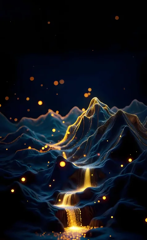 山峦·金色流光瀑布·梦幻科技感动态壁纸