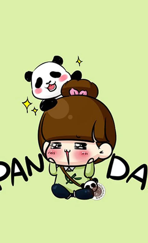 超萌小女孩背熊猫卡通壁纸桌面