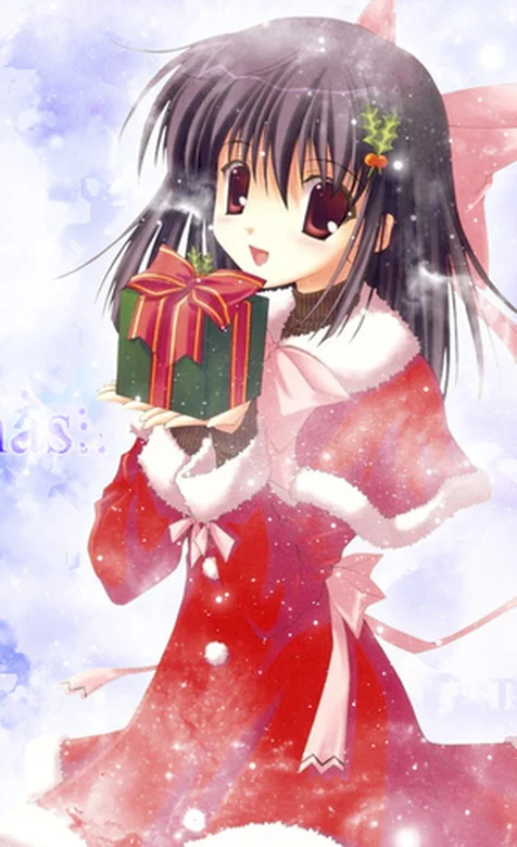 拿着圣诞礼物的动漫美女手机壁纸