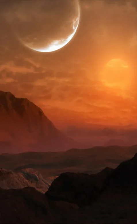 天文奇观太阳和月亮星球并排