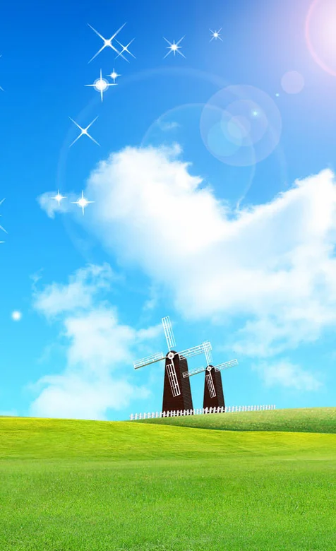 草地上的风车手机桌面