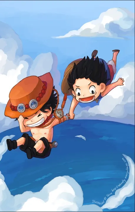 海贼王Q版火拳艾斯和兄弟路飞安卓手机壁纸