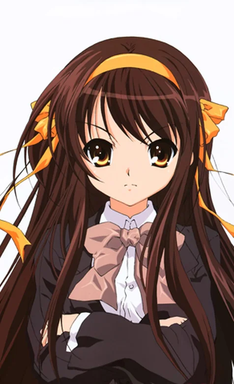 扎着橙色发带的少女手机壁纸