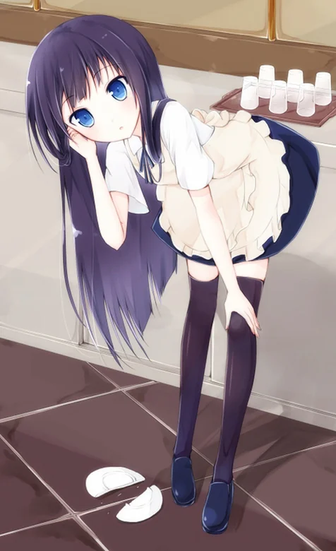 动漫少女捡盘子苹果手机壁纸