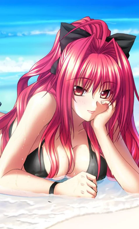趴在沙滩的大胸动漫少女手机壁纸