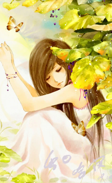 动漫长发女孩手机桌面