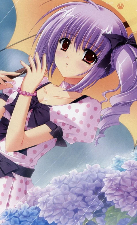 打着黄伞穿着粉点花裙的可爱少女手机图片