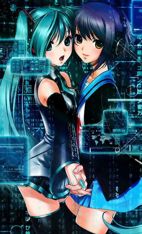 科技感十足的动漫女孩手机壁纸