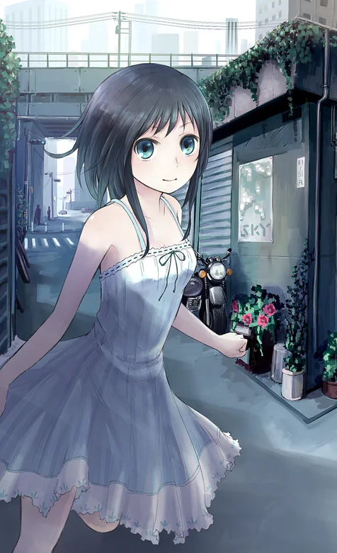 穿着裙子的清新动漫少女手机墙纸