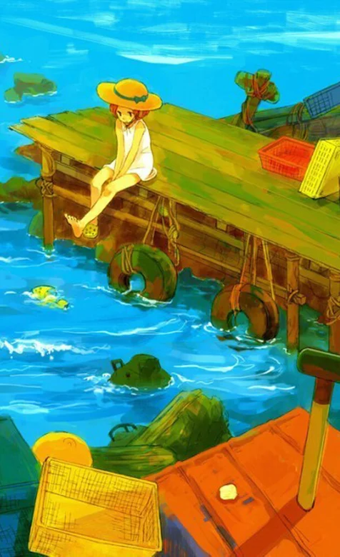 海边木桥上的女孩手机壁纸