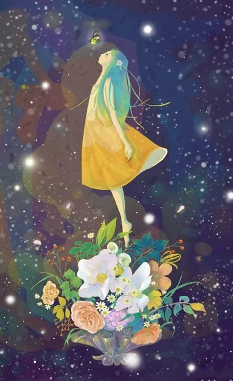 梦幻的站在花上的动漫女孩