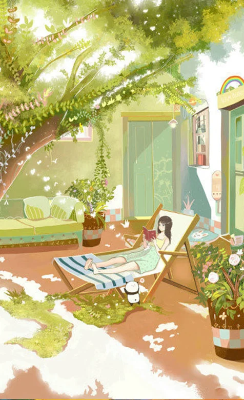 绿荫下的动漫女孩