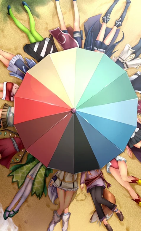 沙滩上伞下一堆美腿卡通手机图片