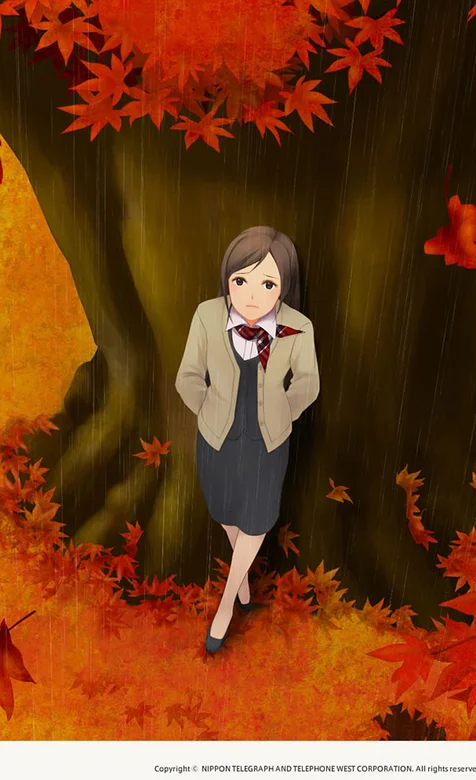 枫叶树下的少女高清手机壁纸下载