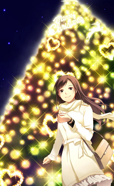 圣诞树下的清纯美少女手机壁纸图片