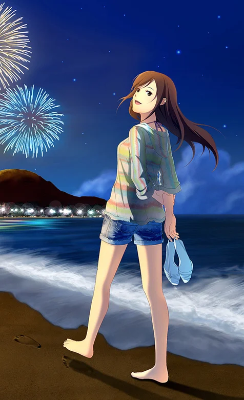 烟花下的动漫少女壁纸