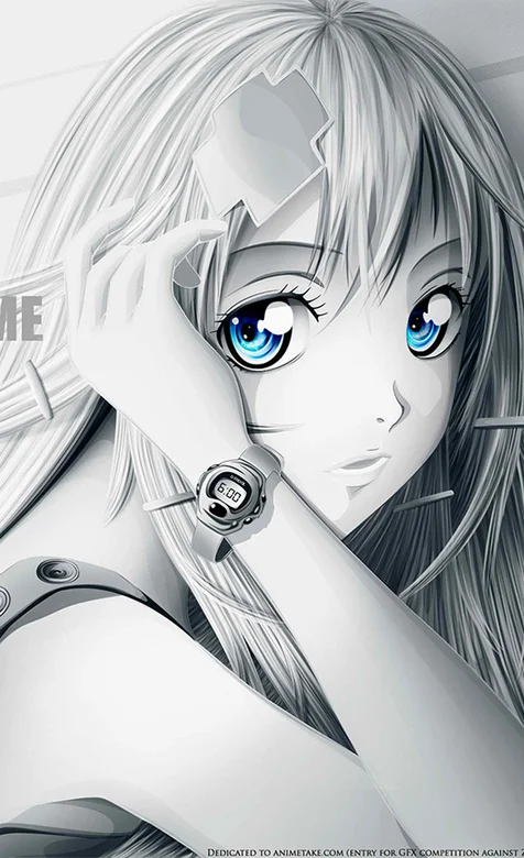 蓝色大眼睛的动漫美女手机桌面背景