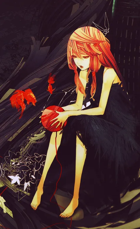 手拿线球的高清动漫美女手机壁纸