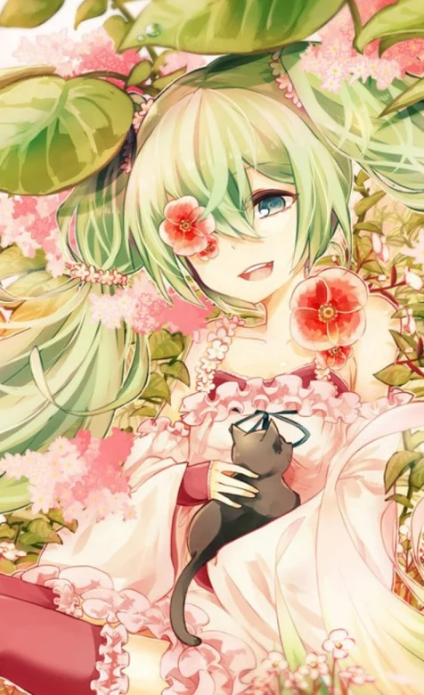 花海中的动漫美女手机壁纸