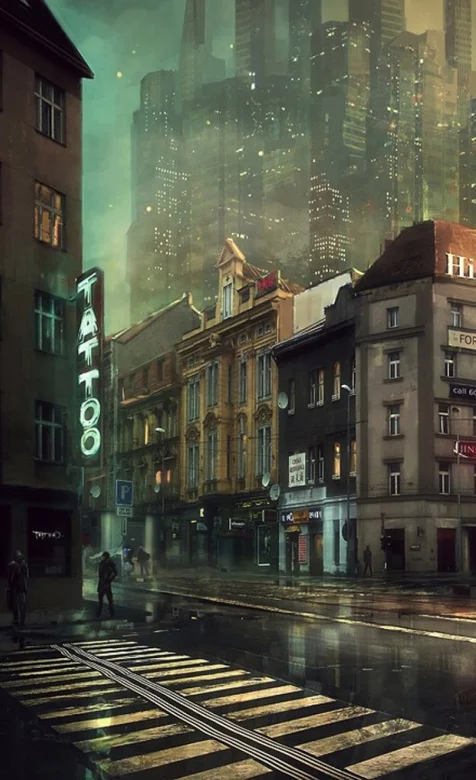 画中的街道手机桌面壁纸