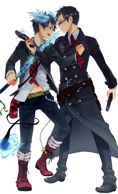 手拿剑和枪的动漫男帅哥