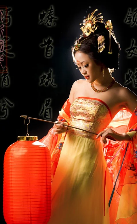 提着灯笼的古典美女手机壁纸