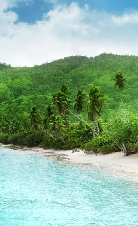 绿绿的小岛蔚蓝的天空下清澈见底的海水