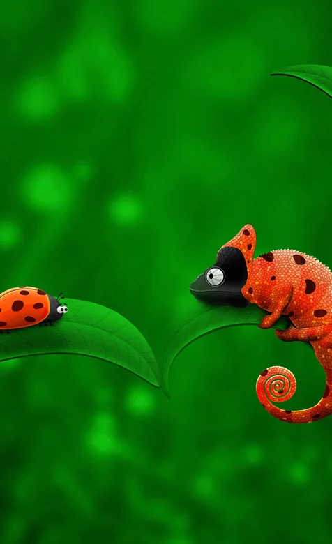 变色龙和七星瓢虫的可爱手机图片