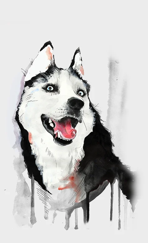 油墨风格的狼头手机背景图片