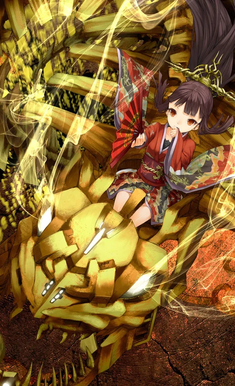 金色系和服动漫美少女苹果手机壁纸