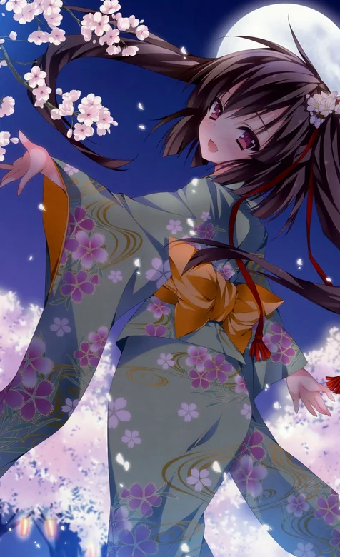 月光下的樱花美少女手机壁纸免费下载