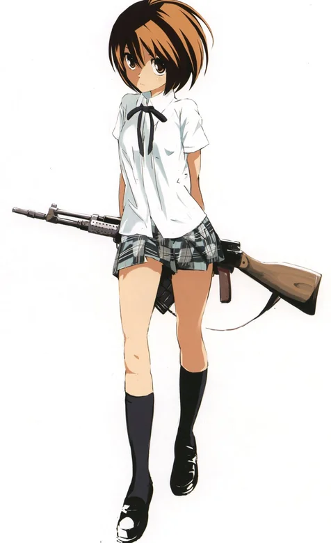拿着步枪的动漫少女手机壁纸图片