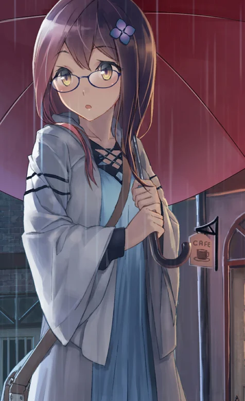 雨中拿着伞的眼镜动漫女生手机壁纸免费下载