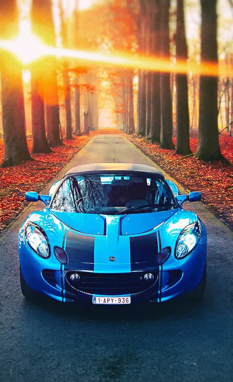 唯美森林下的蓝色概念跑车