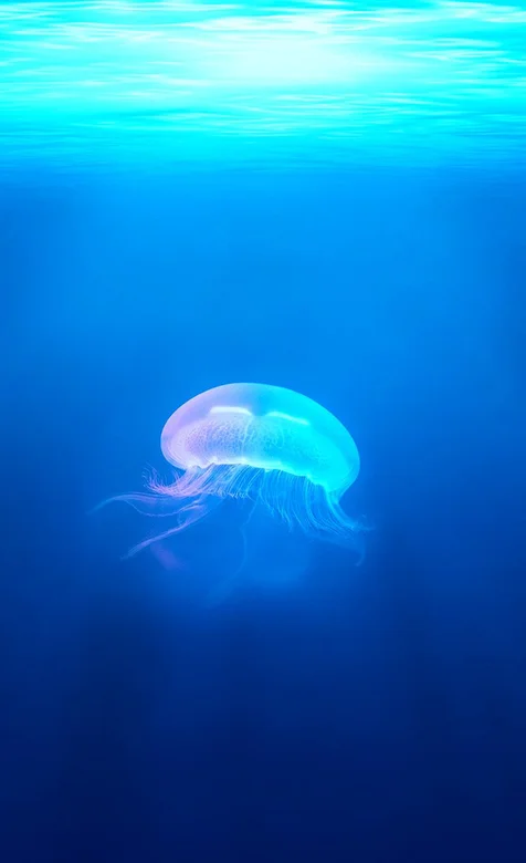 蓝色唯美的海底生物水母高清手机壁纸下载