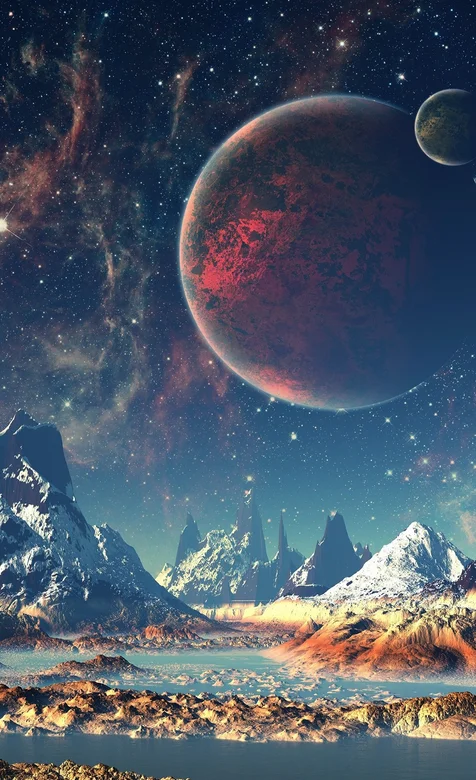 科幻的行星与地球手机背景