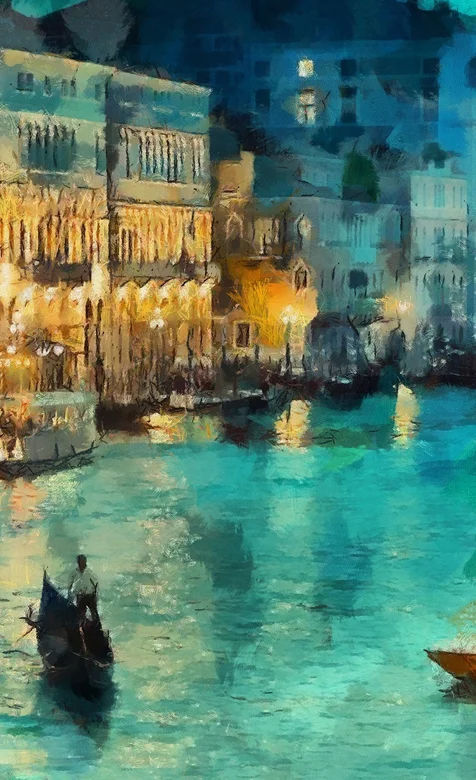 水上城市油画手机背景下载