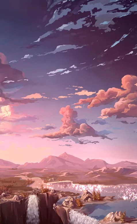 动漫风格瀑布唯美手机背景图片