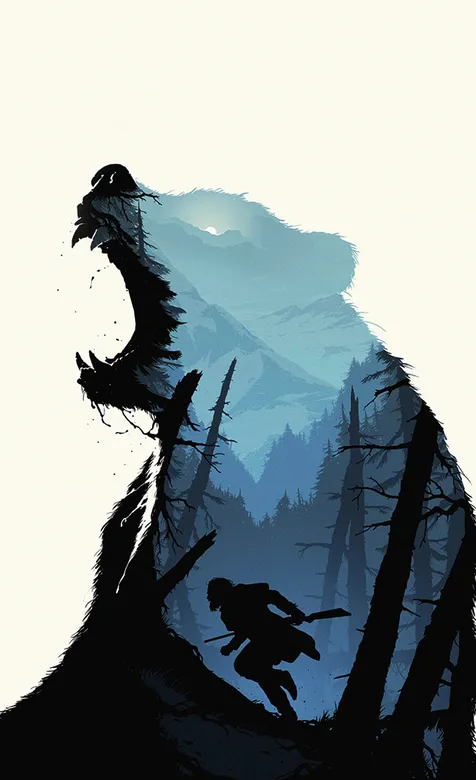 熊黑色森林创意手机壁纸