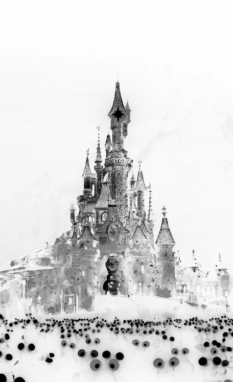 灰色系风格迪士尼标志性建筑壁纸