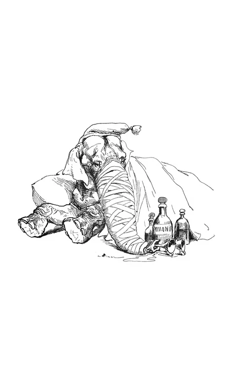 手绘鼻子受伤的大象