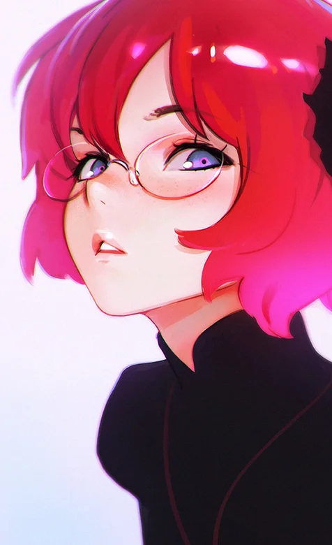 带着大眼镜的红发动漫女孩