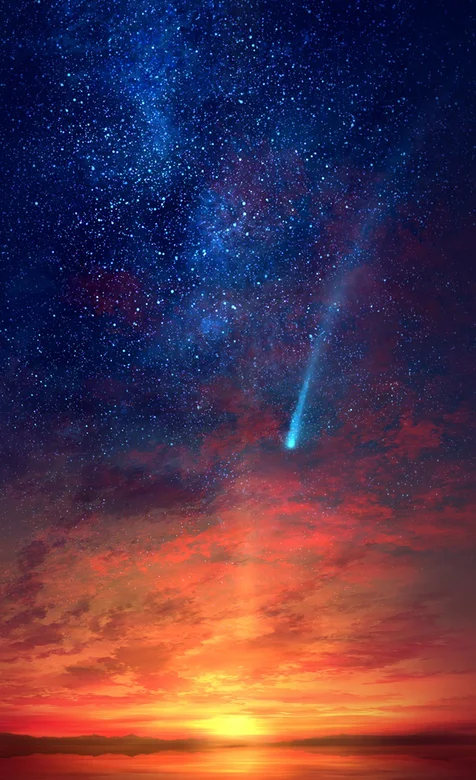 夕阳与星空的结合 唯美至极